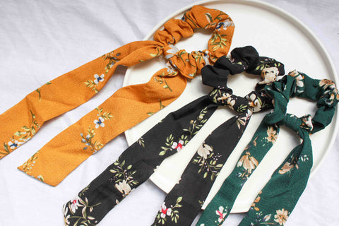 Floral Long Ribbon Scrunchie
